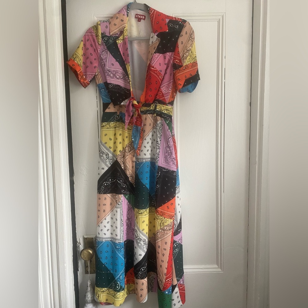 Staud Multicolor Patchwork Midi Dress - image 6